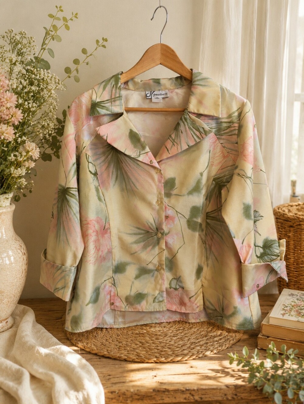 dressbarn Pastel Floral Button-Front Blouse in Soft Yellow and Pink